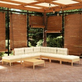 Muebles de jardín 8 piezas cojines madera de pino color crema en Conjuntos de jardín | Comprar online en Foru.es