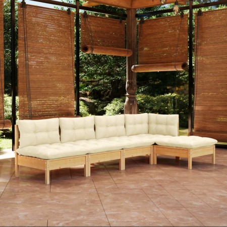 Muebles de jardín 5 piezas cojines madera de pino crema en Conjuntos de jardín | Comprar online en Foru.es