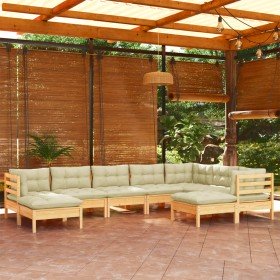 Muebles de jardín 9 pzas y cojines madera maciza de pino crema en Conjuntos de jardín | Comprar online en Foru.es