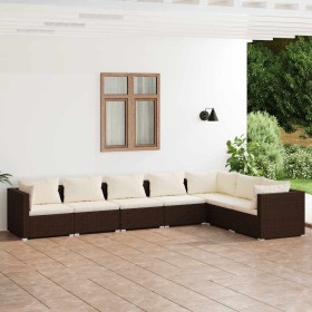 Set muebles de jardín 7 piezas y cojines ratán sintético marrón en Conjuntos de jardín | Comprar online en Foru.es