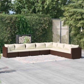 Set muebles de jardín 8 piezas y cojines ratán sintético marrón en Conjuntos de jardín | Comprar online en Foru.es