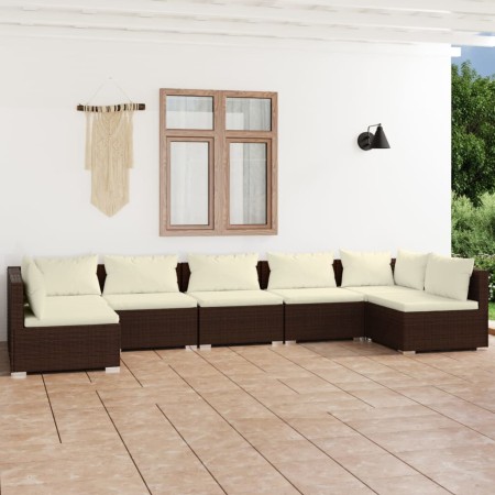 Set muebles de jardín 7 piezas y cojines ratán sintético marrón en Conjuntos de jardín | Comprar online en Foru.es