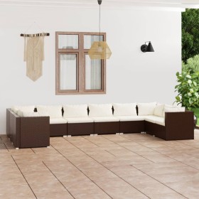 Set muebles de jardín 10 pzas y cojines ratán sintético marrón en Conjuntos de jardín | Comprar online en Foru.es