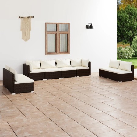 Set muebles de jardín 8 piezas y cojines ratán sintético marrón en Conjuntos de jardín | Comprar online en Foru.es