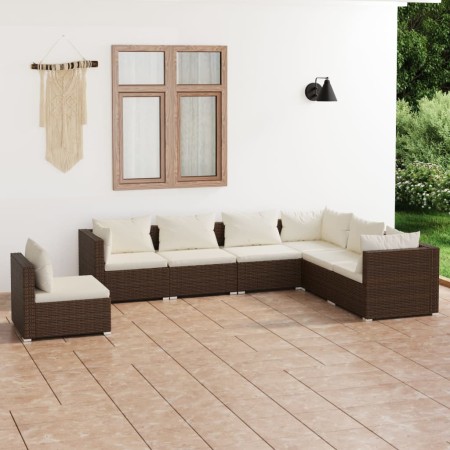 Set muebles de jardín 7 piezas y cojines ratán sintético marrón en Conjuntos de jardín | Comprar online en Foru.es