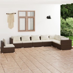 Set muebles de jardín 8 piezas y cojines ratán sintético marrón en Conjuntos de jardín | Comprar online en Foru.es