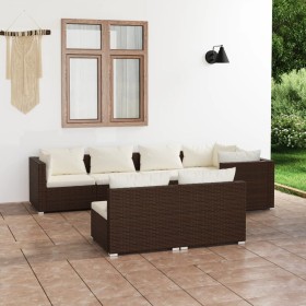 Set muebles de jardín 7 piezas y cojines ratán sintético marrón en Conjuntos de jardín | Comprar online en Foru.es