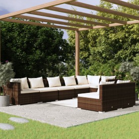 Set muebles de jardín 8 piezas y cojines ratán sintético marrón en Conjuntos de jardín | Comprar online en Foru.es