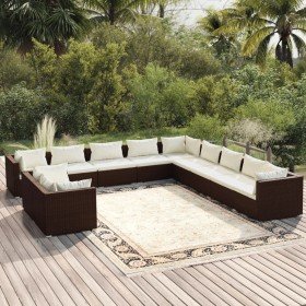 Set de muebles de jardín 11 pzas cojines ratán sintético marrón en Conjuntos de jardín | Comprar online en Foru.es