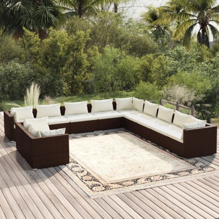 Set de muebles de jardín 11 pzas cojines ratán sintético marrón en Conjuntos de jardín | Comprar online en Foru.es