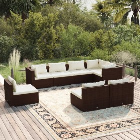 Set sofás de jardín 8 piezas y cojines ratán sintético marrón en Conjuntos de jardín | Comprar online en Foru.es