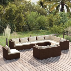 Set muebles de jardín 10 pzas y cojines ratán sintético marrón en Conjuntos de jardín | Comprar online en Foru.es