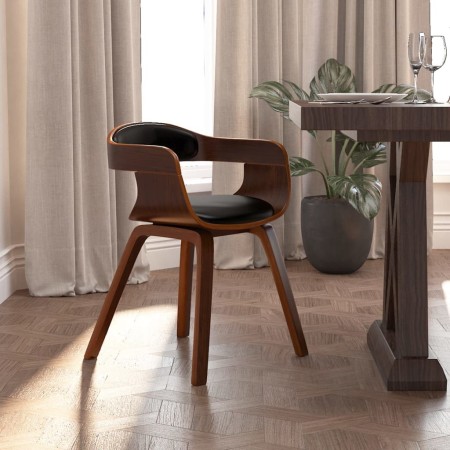 Silla de comedor de cuero sintético y madera curvada negro en Sillas de comedor | Comprar online en Foru.es