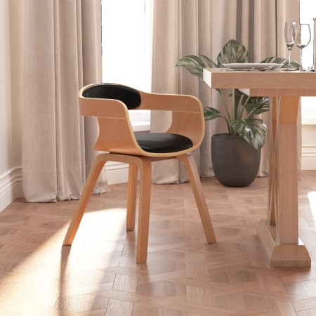 Silla de comedor de cuero sintético y madera curvada negro en Sillas de comedor | Comprar online en Foru.es