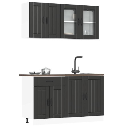 Conjunto de armarios de cocina "Lucca" de 4 piezas de madera de ingeniería negra en Armarios de cocina | Comprar online en Foru.