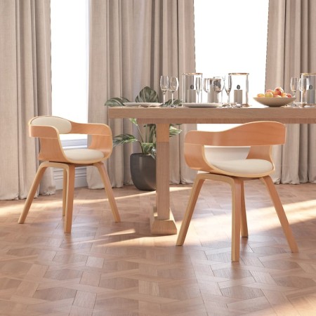 Sillas de comedor 2 uds madera curvada y cuero sintético crema en Sillas de comedor | Comprar online en Foru.es