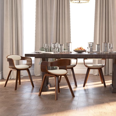 Sillas de comedor 4 uds madera curvada y cuero sintético crema en Sillas de comedor | Comprar online en Foru.es