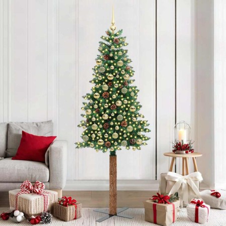 Árbol de Navidad Delgado con 300 LED con soporte Verde 210 cm en Decoración Festiva y Estacional | Comprar online en Foru.es