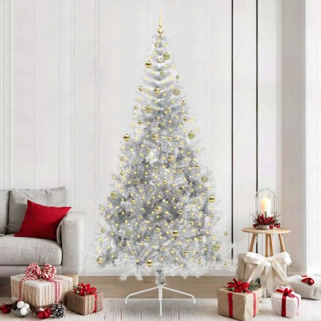 Árbol de Navidad Artificial Preiluminado Plateado 240 cm PET en Decoración Festiva y Estacional | Comprar online en Foru.es