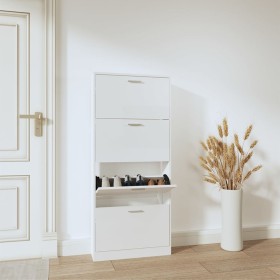 Mueble zapatero madera contrachapada blanco brillo 59x17x150 cm en Zapateros y organizadores de calzado | Comprar online en Foru