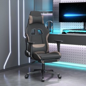 Silla gaming de masaje con reposapiés tela negro y gris taupe en Sillas gaming | Comprar online en Foru.es