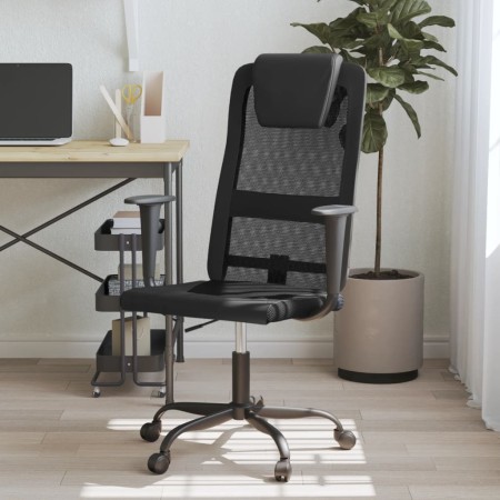 Silla de oficina altura ajustable tela malla y cuero PE negro en Sillas de oficina | Comprar online en Foru.es