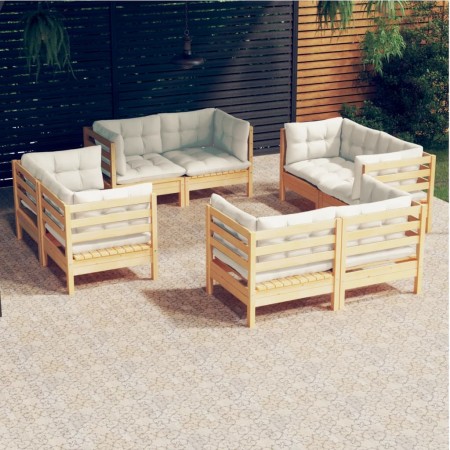 Muebles de jardín 8 piezas cojines madera de pino color crema en Conjuntos de jardín | Comprar online en Foru.es