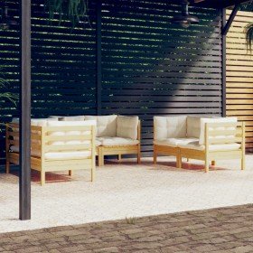Muebles de jardín 6 pzas y cojines madera maciza de pino crema en Conjuntos de jardín | Comprar online en Foru.es
