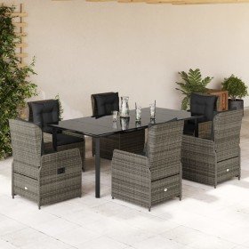 Set comedor jardín 7 pzas y cojines ratán sintético gris en Conjuntos de jardín | Comprar online en Foru.es