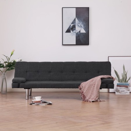 Sofá cama con dos almohadas de poliéster gris oscuro en Sofás | Comprar online en Foru.es