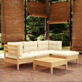 Muebles de jardín 5 piezas cojines madera de pino crema en Conjuntos de jardín | Comprar online en Foru.es