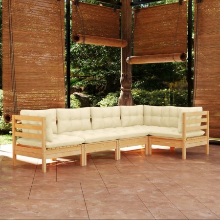 Muebles de jardín 5 piezas cojines madera de pino crema en Conjuntos de jardín | Comprar online en Foru.es