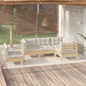 Muebles de jardín 5 piezas cojines madera de pino crema en Conjuntos de jardín | Comprar online en Foru.es