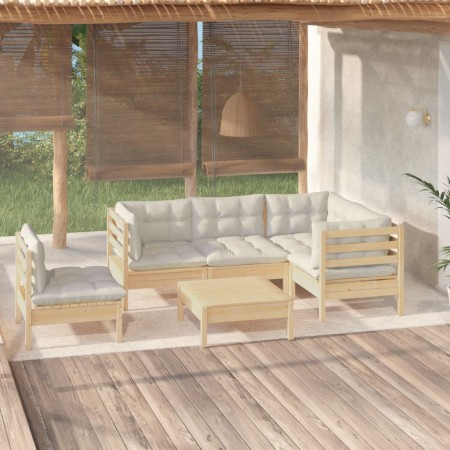 Muebles de jardín 6 piezas cojines madera de pino color crema en Conjuntos de jardín | Comprar online en Foru.es