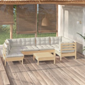 Muebles de jardín 7 piezas cojines madera de pino color crema en Conjuntos de jardín | Comprar online en Foru.es