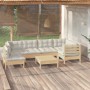 Muebles de jardín 7 piezas cojines madera de pino color crema en Conjuntos de jardín | Comprar online en Foru.es