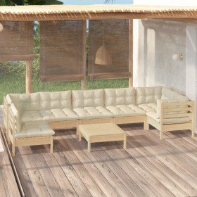 Muebles de jardín 8 piezas cojines madera de pino color crema en Conjuntos de jardín | Comprar online en Foru.es