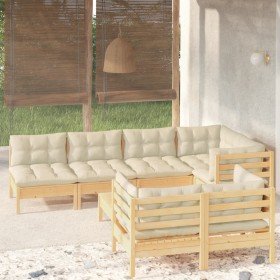 Muebles de jardín 8 pzas y cojines madera maciza de pino crema en Conjuntos de jardín | Comprar online en Foru.es