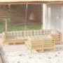Muebles de jardín 9 pzas y cojines madera maciza de pino crema en Conjuntos de jardín | Comprar online en Foru.es