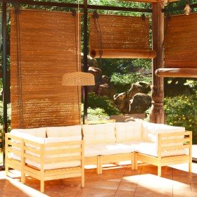 Muebles de jardín 6 piezas cojines madera de pino color crema en Conjuntos de jardín | Comprar online en Foru.es