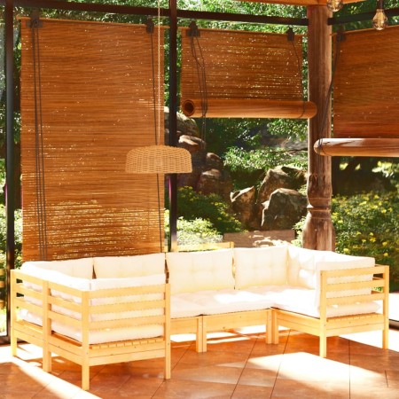 Muebles de jardín 6 piezas cojines madera de pino color crema en Conjuntos de jardín | Comprar online en Foru.es