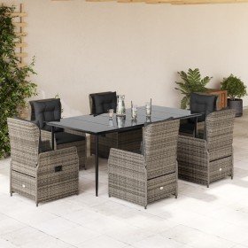 Set comedor jardín 7 pzas y cojines ratán sintético gris en Conjuntos de jardín | Comprar online en Foru.es