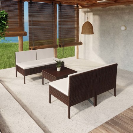 Set muebles de jardín 5 pzas y cojines ratán sintético marrón en Conjuntos de jardín | Comprar online en Foru.es