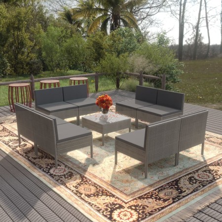 Set de muebles de jardín 9 pzas y cojines ratán sintético gris en Conjuntos de jardín | Comprar online en Foru.es