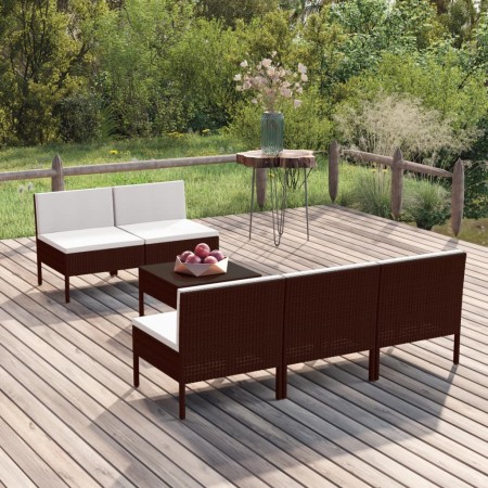 Set muebles de jardín 6 pzas y cojines ratán sintético marrón en Conjuntos de jardín | Comprar online en Foru.es