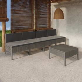 Set de muebles de jardín 5 pzas y cojines ratán sintético gris en Conjuntos de jardín | Comprar online en Foru.es