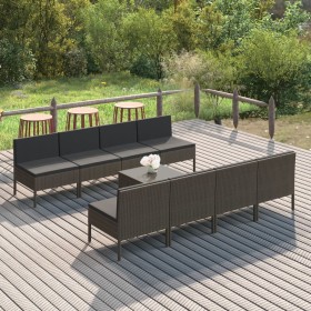 Set de muebles de jardín 9 pzas y cojines ratán sintético gris en Conjuntos de jardín | Comprar online en Foru.es