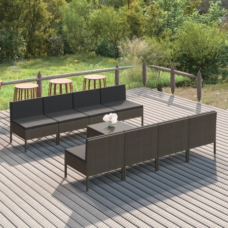 Set de muebles de jardín 9 pzas y cojines ratán sintético gris en Conjuntos de jardín | Comprar online en Foru.es