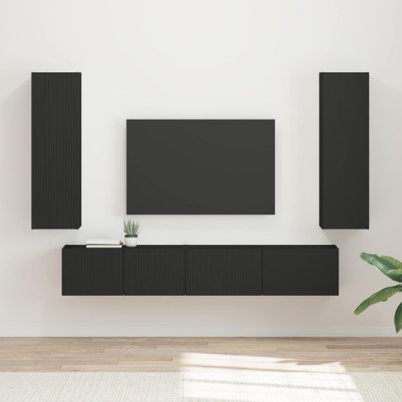 Conjunto de mueble de TV 3 pcs Negro Madera de ingeniería en Muebles TV | Comprar online en Foru.es