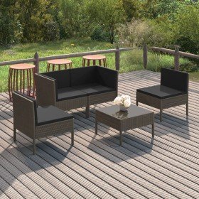 Set de muebles de jardín 5 pzas y cojines ratán sintético gris en Conjuntos de jardín | Comprar online en Foru.es